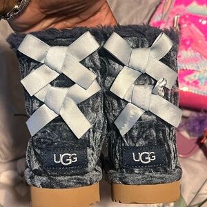 UGG Charcoal Velvet Boots with Light Gray Bows
